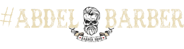 #ABDEL BARBER — logo avec crâne de barbier coiffé et barbu